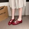 2025 New Women's Shoes Retro Red French Mary Jane Shoes Women's Velcro Casual Ballet Shoes Flat Single Shoes