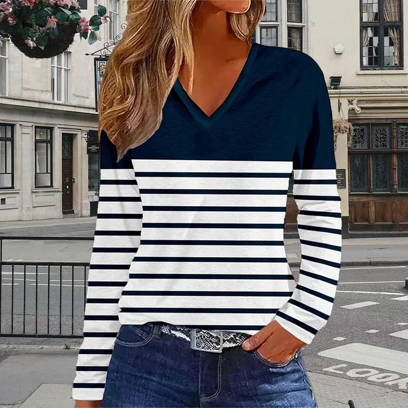 Black Cat Print Women Tshirts Ladies Tops Long Sleeve V-neck Pullover Femme T-shirts T Shirt For Women