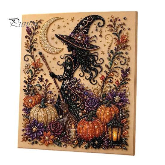 Festive Faux Pearl Art for Home Decor 2Pcs Halloween Art, Ghost Pumpkin Witch Crow Painting DIY Relaxing Arts And Crafts Kit, 3D Skull Craft