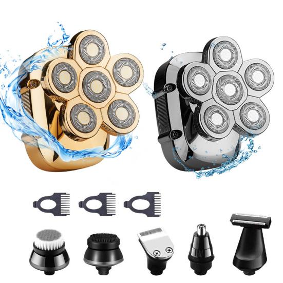 Электрическая бритва с 6 головками, IPX6, водонепроницаемая, из АБС-пластика, перезаряжаемый триммер для усов, инструменты для мужчин, с защитным чехлом для головы и щеткой для чистки