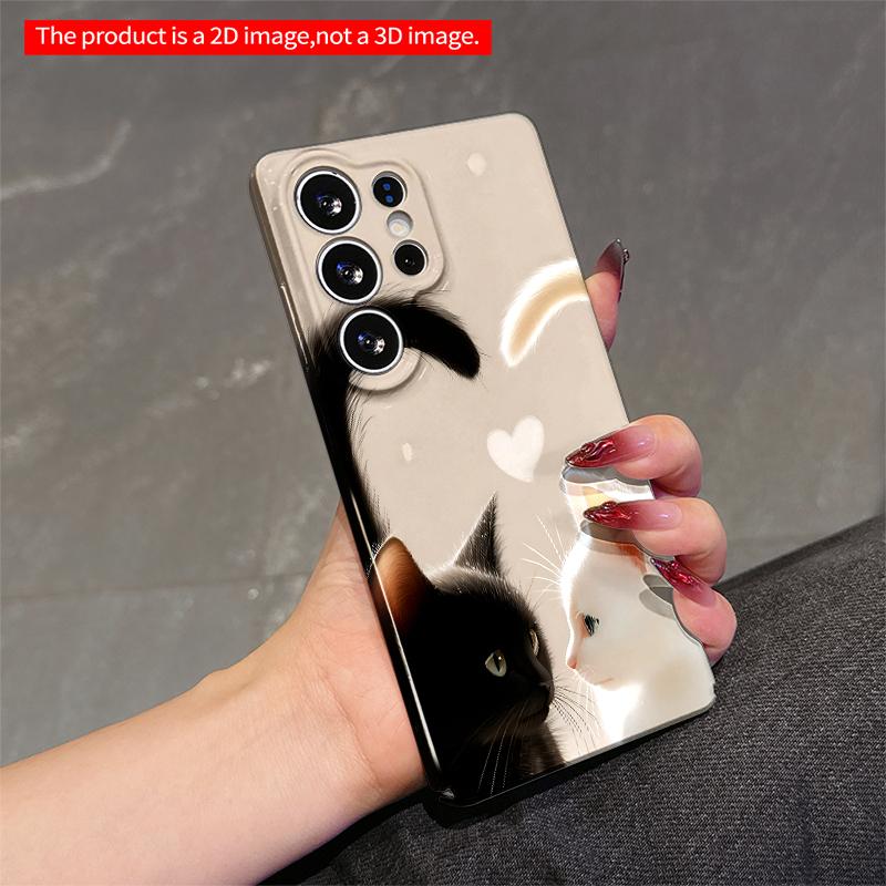 2DFlat Samsung phone case Black & White Cats Heart Tails Applicable to Galaxy S22 S23 S24 S25ULTRA S26 A12 A13 A14 A15 A16