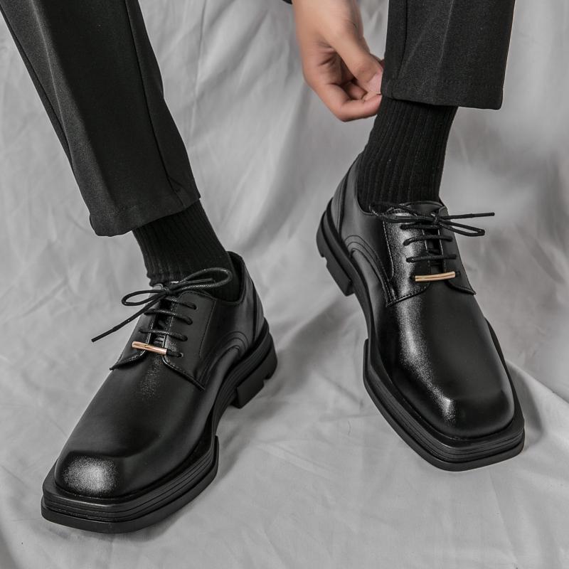 Men's Luxury Moccasins Breathable Square Head Heightened Formal White Leather Shoes Derby Shoes Party Evening Dress Wedding Shoe