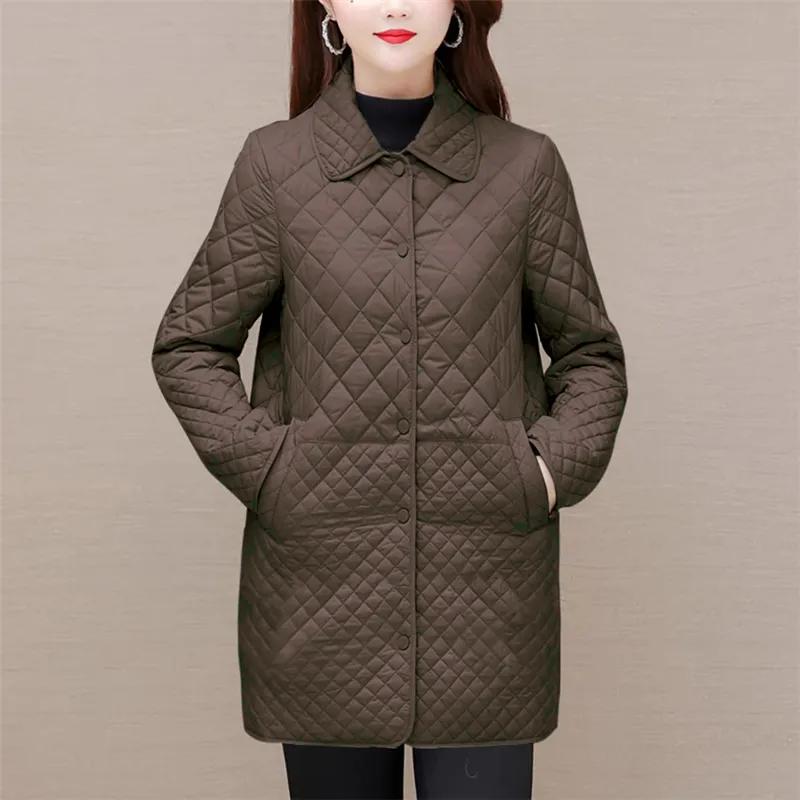 Women Winter Midi Plaid Quilted Coats Fashion Female Korean Clothing New Solid Casual Thicken Warm Long Sleeve Jackets