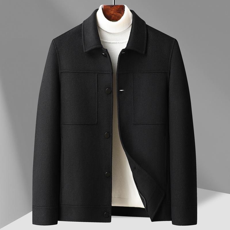 Осенне-зимняя мужская куртка, двухсторонняя шерстяная куртка ручной работы, пальто для людей среднего возраста и молодежи с лацканами, однотонное шерстяное пальто