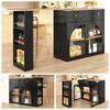 Extendable Bar Table with Storage (138-204×39×104cm), 360 Degrees Rotatable, Kitchen Island Bistro Table, Sideboard Cabinet with Shelves and Glass