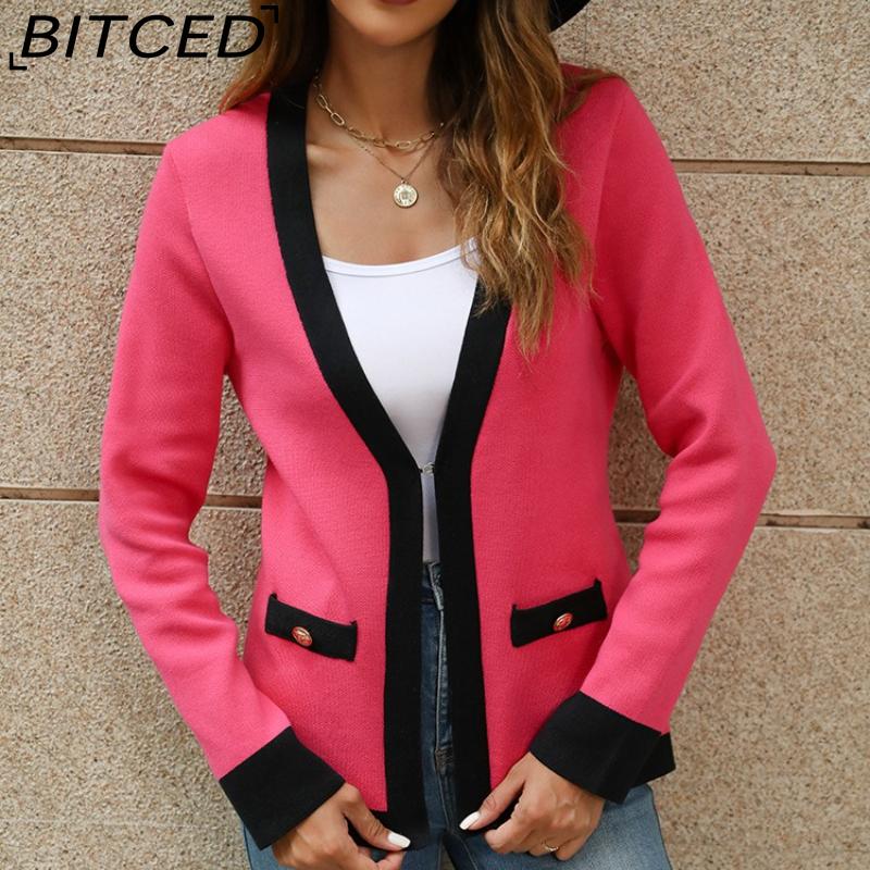 BITCED Premium Jacket Autumn Casual Colour-Block V-Neck Knitted Cardigan
