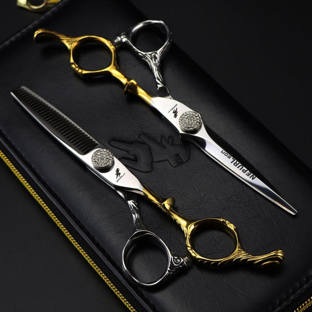 Парикмахерские ножницы Napson Platinum 6" с двойным лезвием, в стиле меча, с отделкой под текстуру дерева