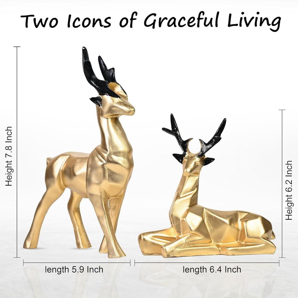 Набор из 2 смоляных скульптур оленей Хиран для домашнего и офисного декора в стиле природы, идеально подходит для любителей природы, прекрасный подарок для друзей и семьи (Золото)