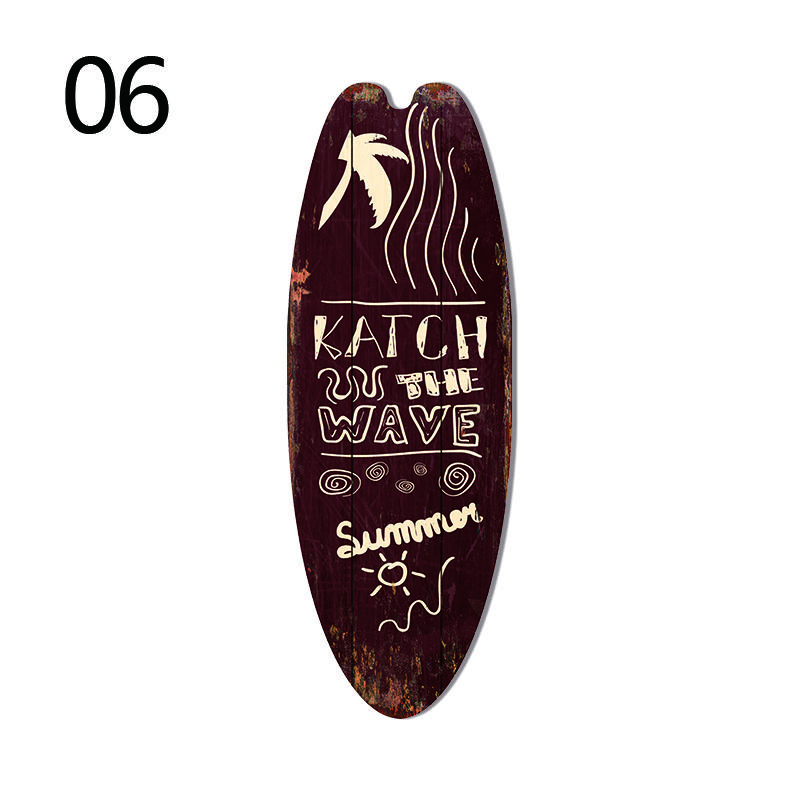 1PC Sea Surfboard Summer Beach Ocean Theme Decorative Wooden Printed Welcome Door Sign Home Board Vintage