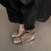 Fashion Autumn New Inner Elevating Flat Shoes Women's Square Head Shallow Mouth Butterfly Knot Line with Soft Sole Single Shoes