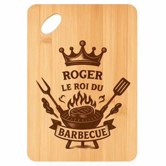 Planche à découper - PLANETEE - Roger Roi du Barbecue - Bambou 30x20x1 cm - Trou Ø24 mm - Nettoyage à la main