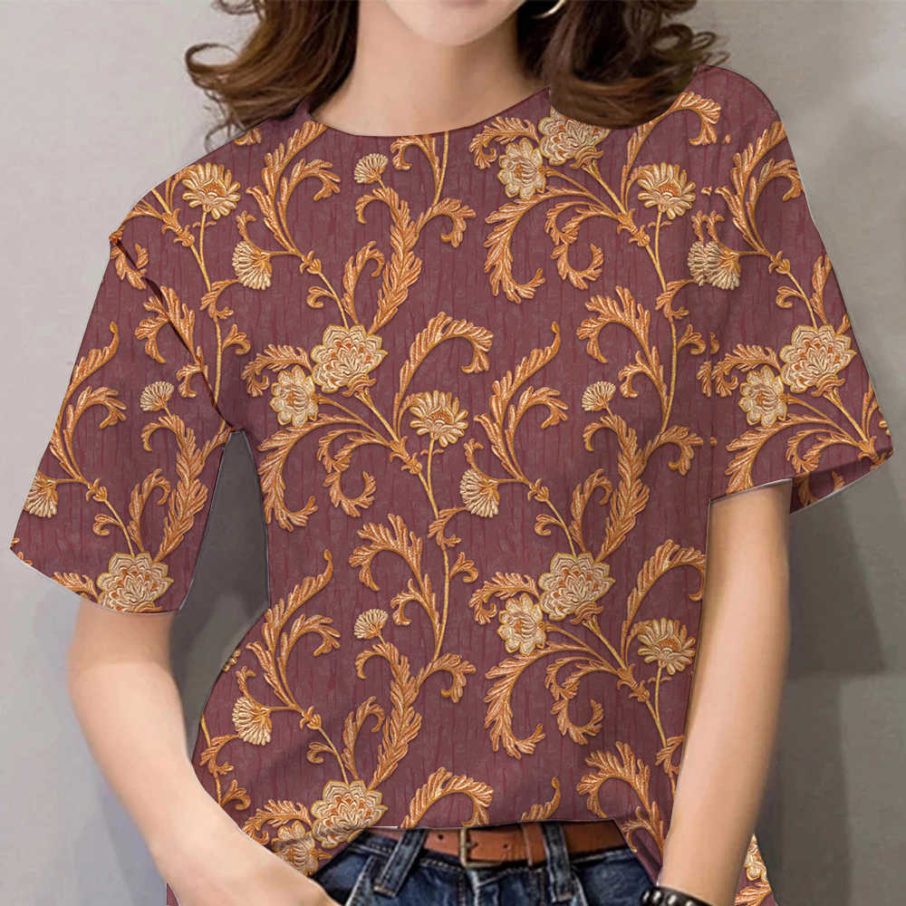 Летние женские футболки с короткими рукавами 3D топы Роскошные рубашки в стиле барокко Дизайнерская одежда Женская футболка Повседневная футболка большого размера с круглым вырезом