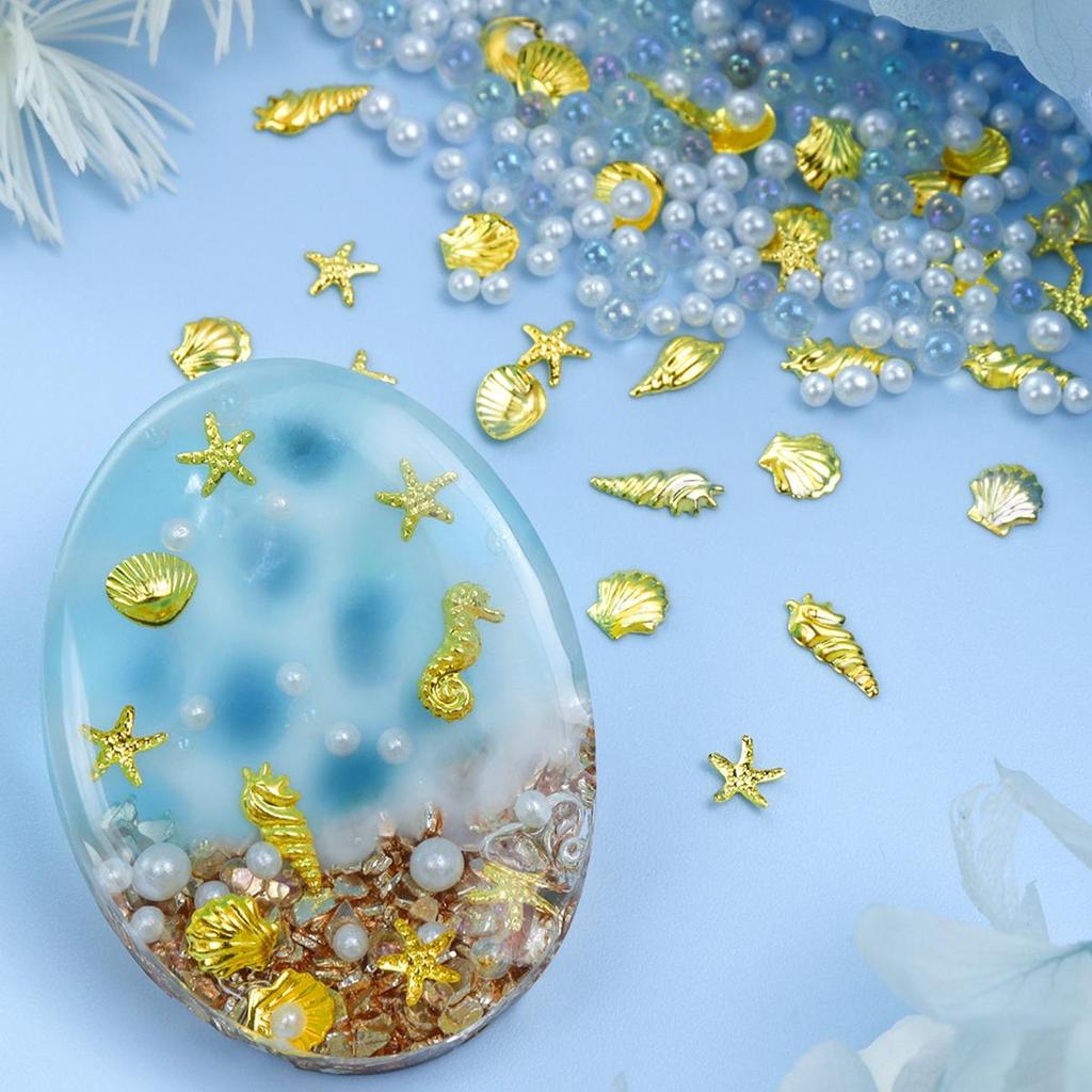 1 упаковка Y2K Металлические 3D Шармы для Нейл-Арта с Ракушкой, Морской Звездой, Морской Раковиной, Металлические Заклепки, Детали для Ногтей, Жемчужная Страза, Летние Принадлежности для Ногтей