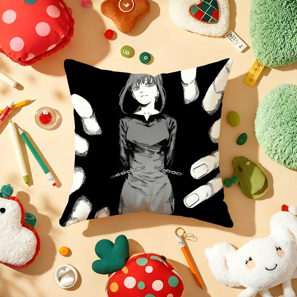 Anime CChainsaw MMan Cushion Cover Plush Fabric Soft DoubleSided Printed Sofa Warm Winter Home Gift Pillow Cover