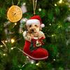 Подвеска в виде собаки на Рождество, собака в сапоге Санты, подвесное украшение, 2D, плоская акриловая подвеска для рождественской елки, домашний декор, подарок любителям собак