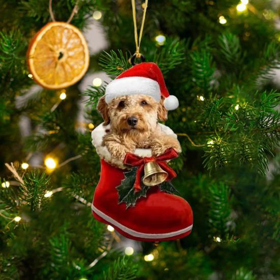Подвеска в виде собаки на Рождество, собака в сапоге Санты, подвесное украшение, 2D, плоская акриловая подвеска для рождественской елки, домашний декор, подарок любителям собак