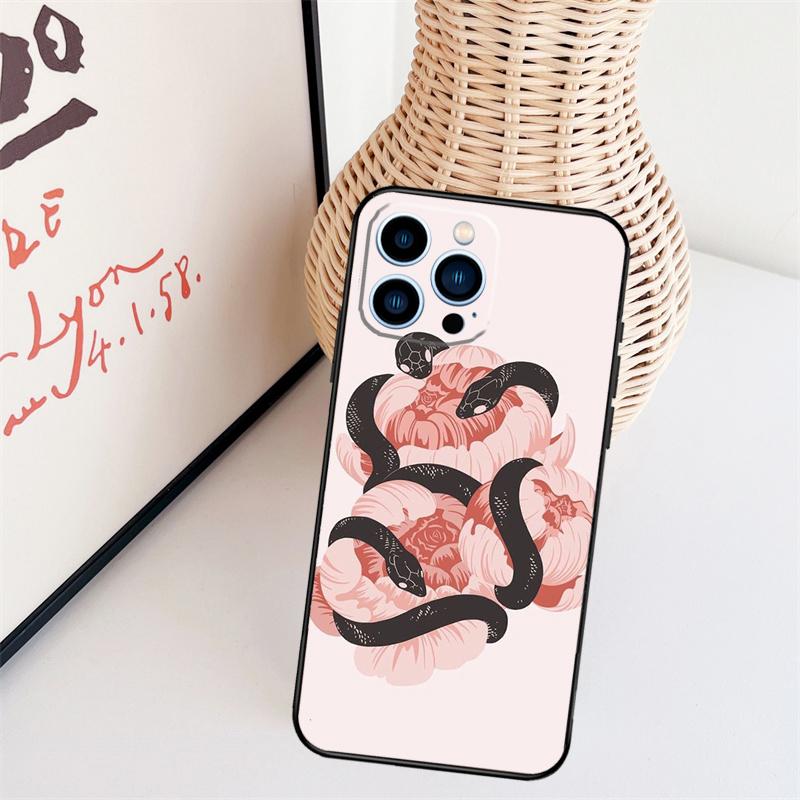 Snake Flower Phone Case For iPhone 16 Pro Max 14 13 12 11 15 17 Pro Max mini 15 16 Plus 16e Back Cover