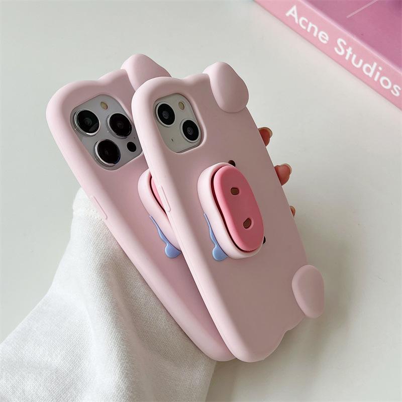 Pig Nose Stand Holder Phone Case For iPhone15 14 Pro Max 12 13 11 XS XR Mini Cute Funny Soft Silicone Protective Cover Bracket