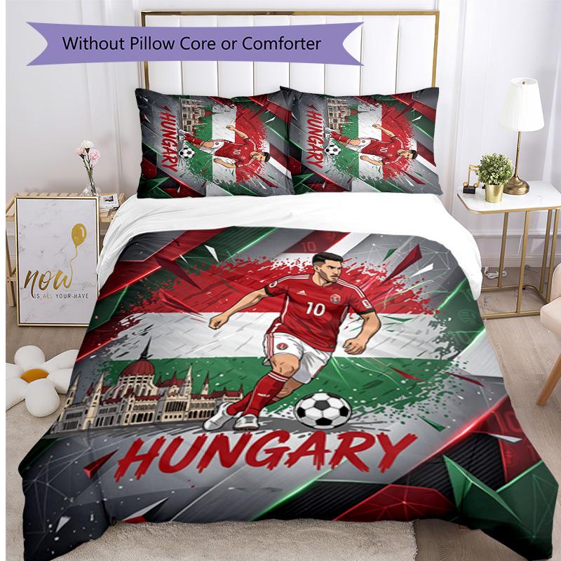 Hungary Football Printed Bedding 3 Piece Set Cozy Breathable Bed Cover Set as Housewarming Holiday Gift