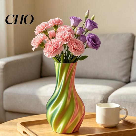 Artificial Flower Holder 3D Printed Vase Decorative Spiral Modern Twisted for Living Lightweight Vessel Room, Shelf, Wedding & Dining Table