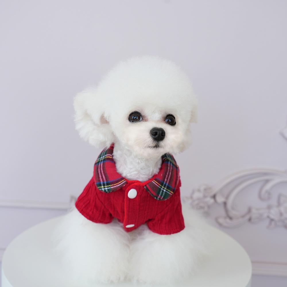 Pet Autumn/Winter Checkered Dress Teddy Thick Coat Thick Wool Couple's Coat Dog Christmas Clothes Dog Dresses for Small Dogs