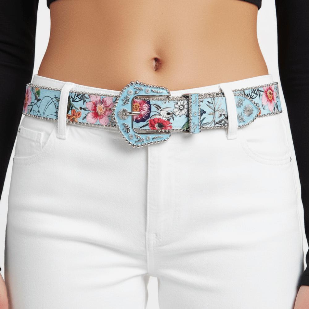 Flower Floral Belt Printed Retro Waistband Personality PU Leather Waistband Party