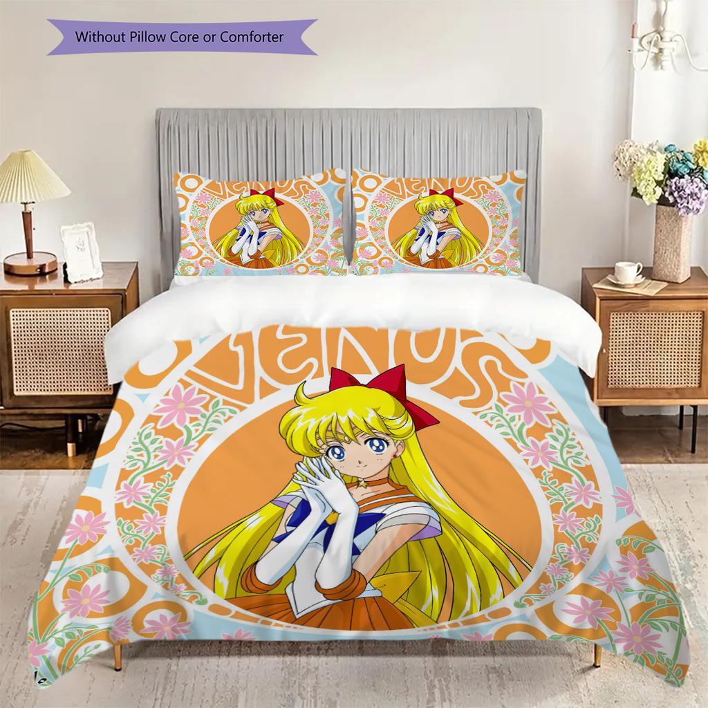 Cute cartoon theme Sailor Moon Tsukino Usagi cartoon comfortable home duvet cover and pillowcase (1 * duvet cover+2 * pillowcase, without core)A4