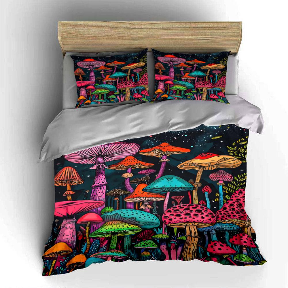 Colorful Mushroom Forest Print Bedding Duvet Cover Set Duvet Cover Pillowcases (1 * Duvet Cover 2 * Pillowcases, without duvet insert)