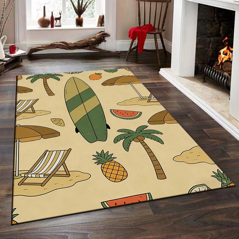 Surfboard and Tropical Beach Vibes Rug Non-slip rug suitable for living room and bedroom sofas