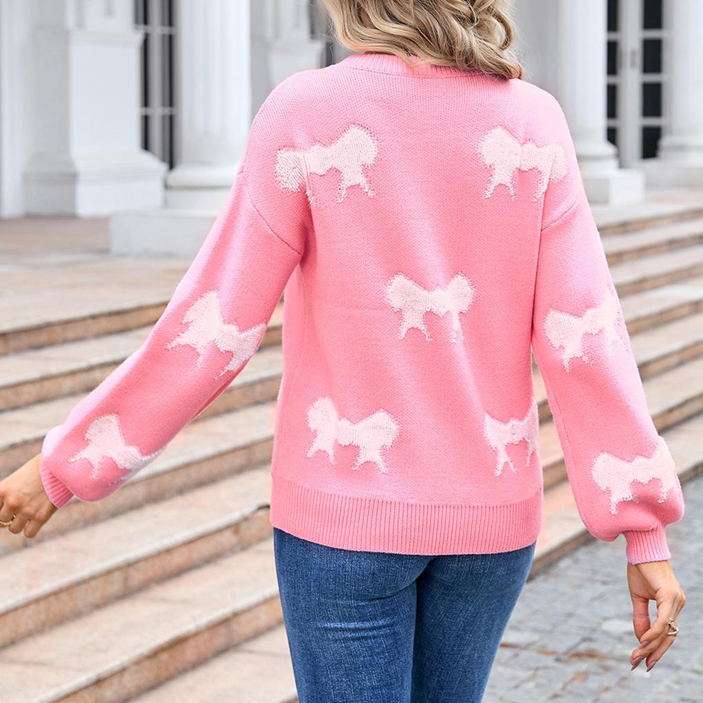 Женский повседневный модный удобный пуловер с круглым вырезом и бантом с длинным рукавом, уличный трендовый вязаный свитер