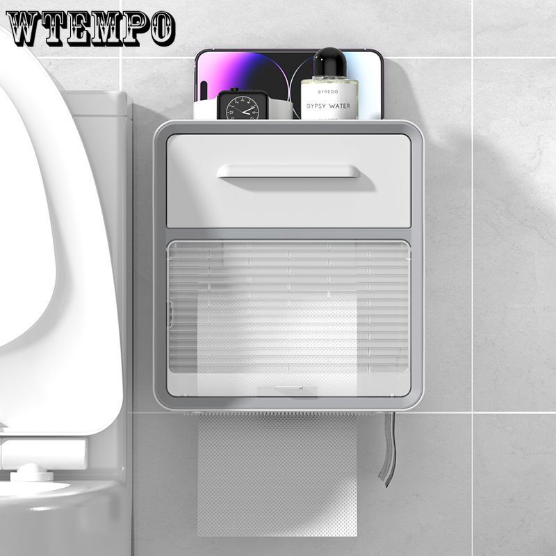 Toilet Tissue Box Storage Rack Tissue Paper Box Non Perforated Wall Mounted Waterproof Tissue Holder