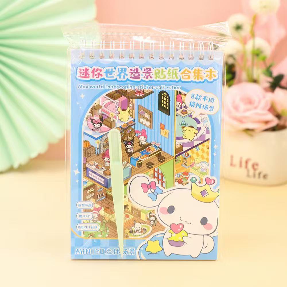 Новый мультяшный миниатюрный набор сцен из Sanrio, пейзажные строительные наклейки, веселье для детей, снятие стресса, 3D-наклейки, украшение для дневника