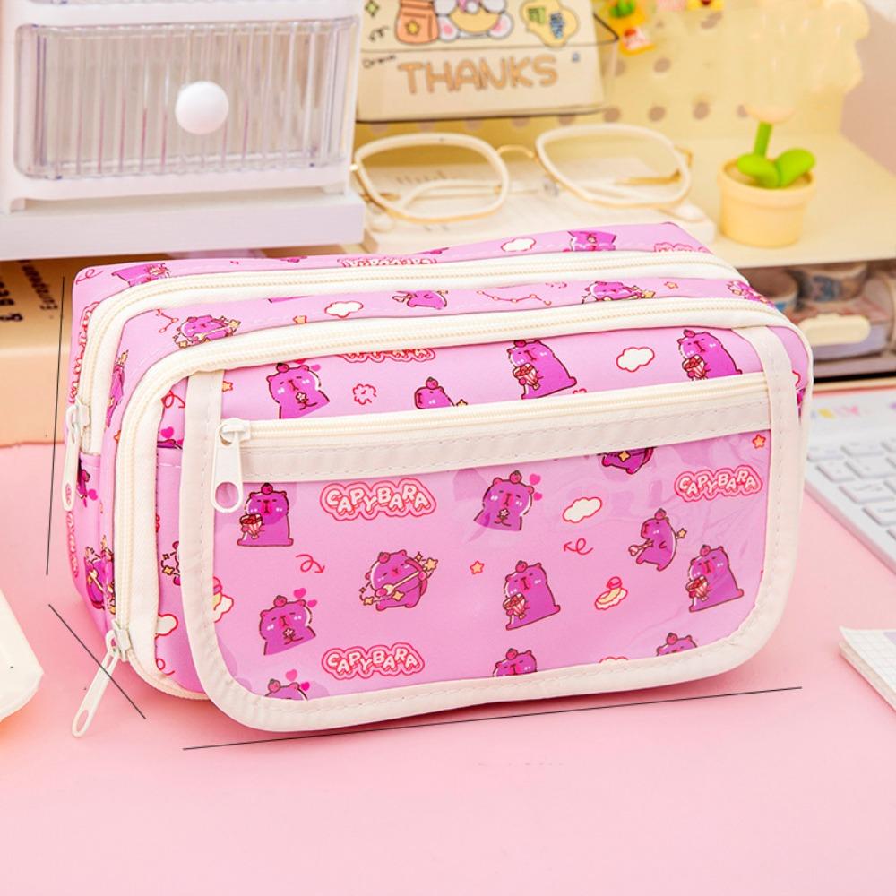 Canvas Cartoon Pencil Cases Large Capacity Stationery Bag Portable Capybara Pen Bag  Students Gift
