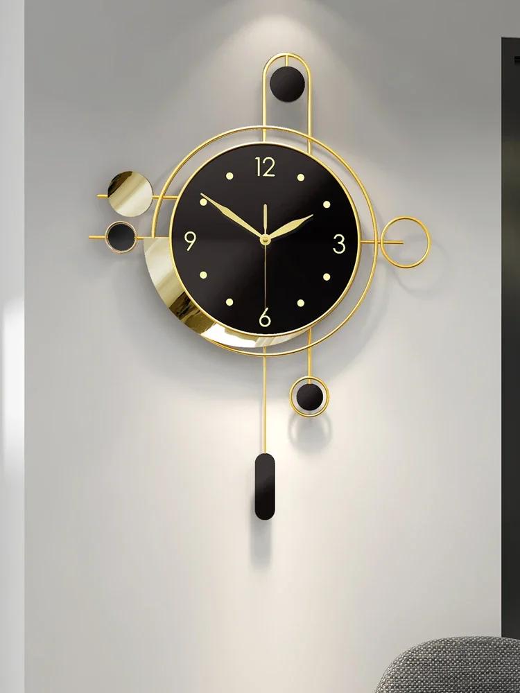 Настенные часы в стиле ар-деко для гостиной с золотым маятником, роскошные настенные часы черного цвета, современный дизайн, тихий скандинавский уникальный Reloj Pared Home Decor