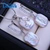 Natural Freshwater Big Baroque Pearl Necklace Square Pendant Fashion Drop Earrings For Women Pearl Jewelry Sets