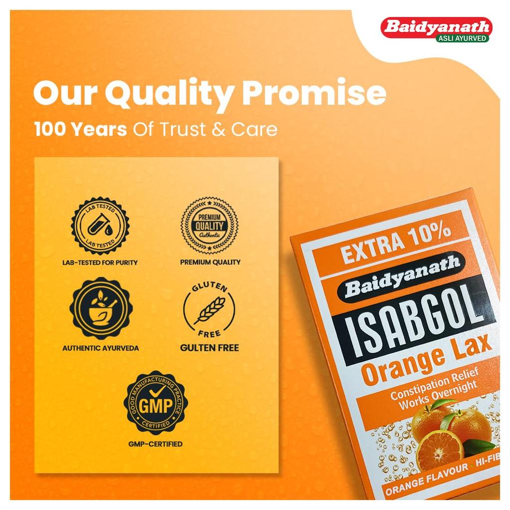 Baidyanath Isabgol Orange Lax Effervescent Husk Powder 110 G Pack of 3 for Gentle Digestive Support