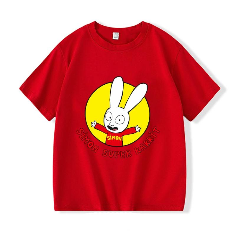 Футболка Simon Super Bunny Забавная Детская для Мальчиков с Круглым Вырезом и Коротким Рукавом Весна Лето для Девочек Повседневная с Мультяшным Узором Одежда