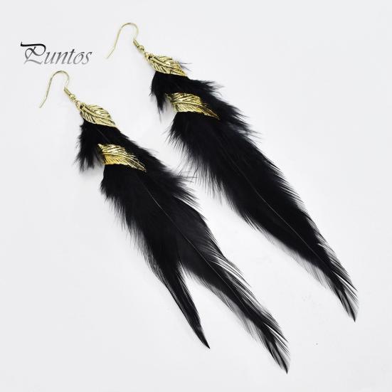 1 пара серег-крючков в стиле ретро с золотыми листьями, длинные кисточки, богемные гипоаллергенные элегантные серьги-капли с перьями, повседневная одежда
