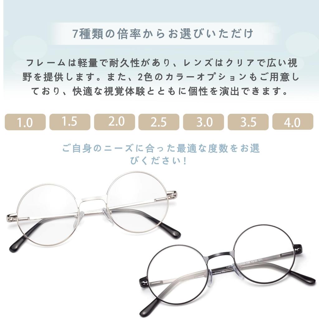 Soarea Round Blue-Light-Blocking Reading Glasses, Silver, +2.00