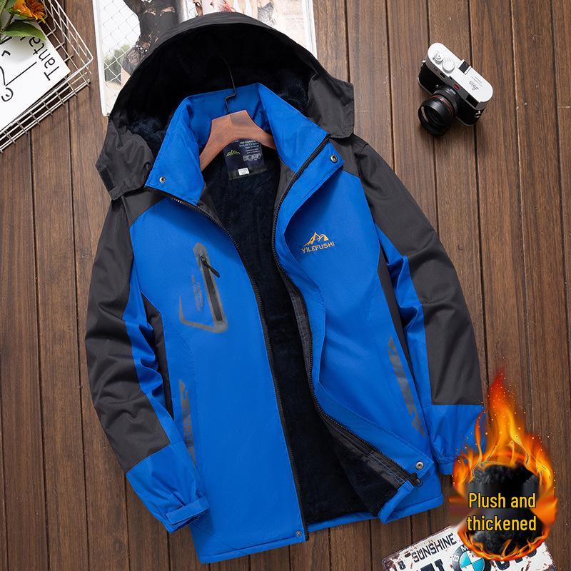 Men's Windproof Waterproof Down Jacket - Velvet-Lined and Insulated Cotton Winter Coat for Cold Protection.