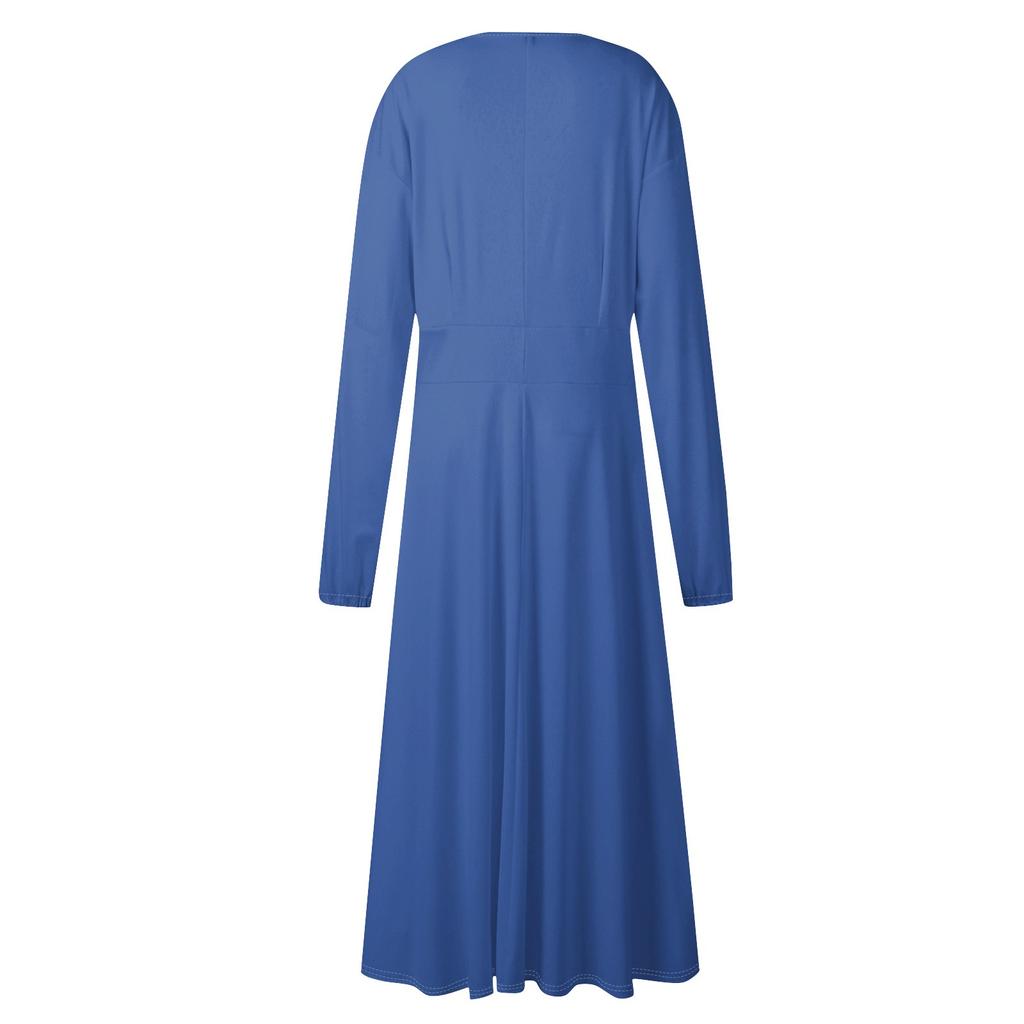 Women's Autumn And Winter Casual Fashion Round Neck Long Sleeve Solid Color Long Dress