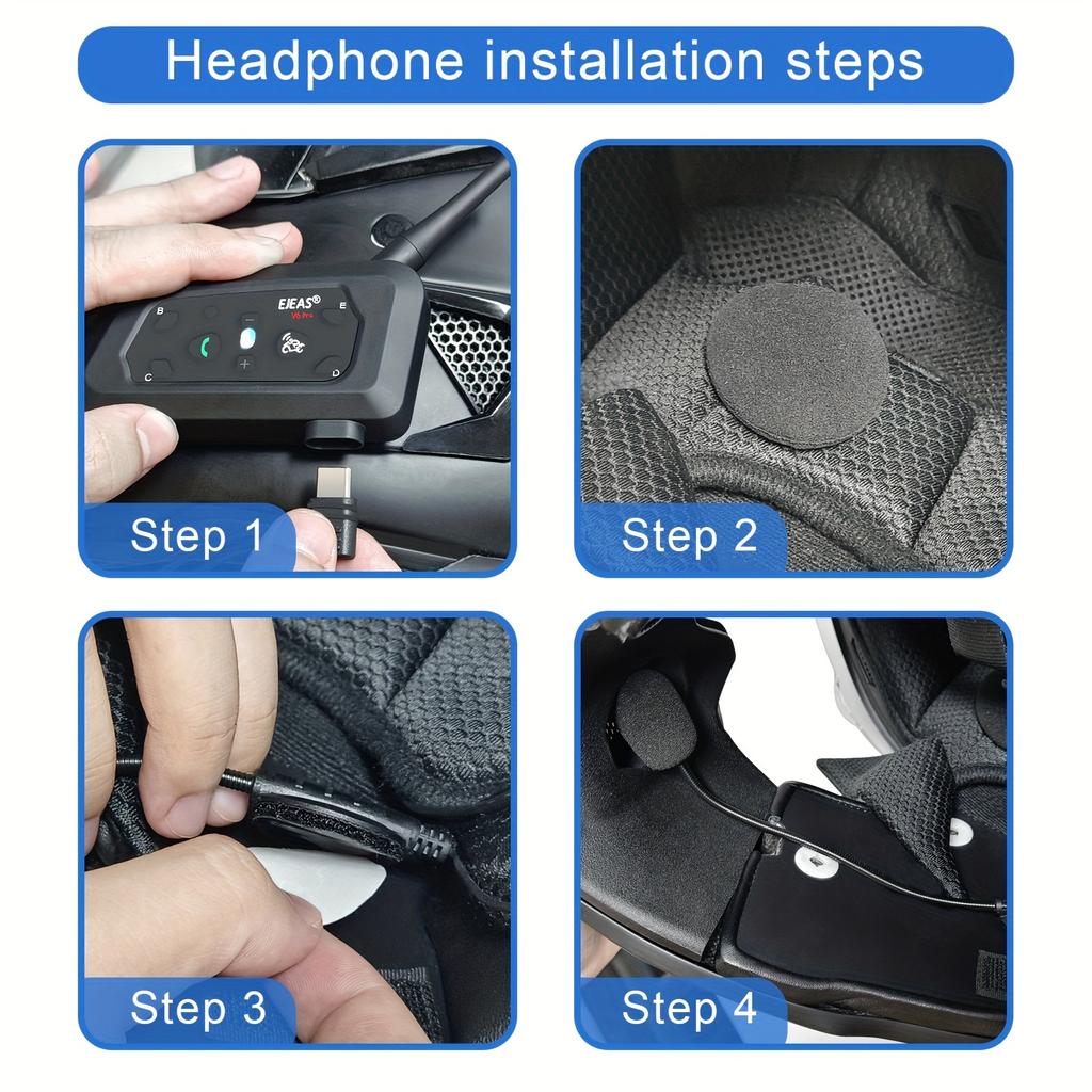 Motorcycle Helmet Intercom 1500m 6 Riders System - HD Sound Quality with Noise Reduction and Bluetooth Music Sharing