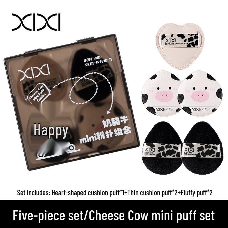 Набор мини-пуффов XI XI Cheese Cow для влажного и сухого использования: Легко наносимое консилер-тональное средство.