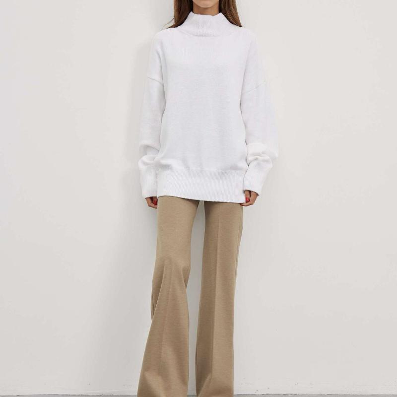 Женский свитер с высоким воротником, базовый мягкий красный вязаный топ с длинными рукавами, пуловер, классический однотонный винтажный зимний зимний свитер со стоячим воротником для женщин