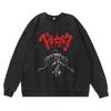 Heavyweight 360g Washed Vintage Berserk Anime Streetwear Cotton Pullover Hoodie Men