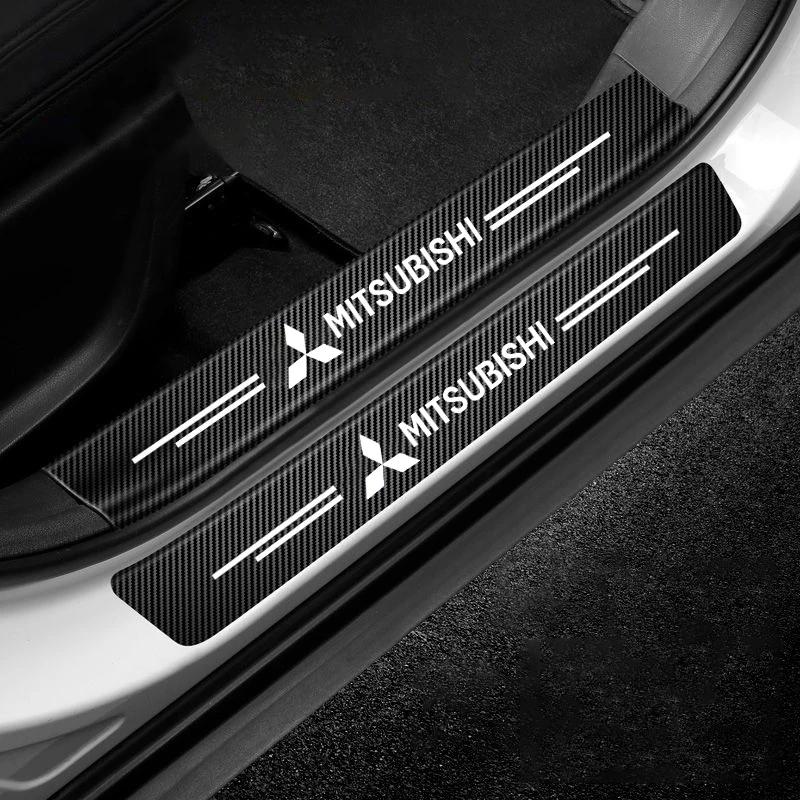 Anti-Scratch Car Door Sill Protector Carbon Fiber Stickers for Mitsubishi Outlander Lancer ASX Pajero Auto Accessories