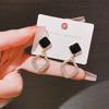 Fashion Geometry Rhombus Drop Earrings for Women Golden Color Hollow Square Black Enamel Oil Crystal Dangle Earrings Jewelry