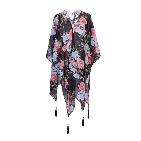Летний пляжный халат с цветочным принтом Быстросохнущий декор с кисточками Солнцезащитный крем Свободный пончо Купальник Открытая пляжная одежда Кардиган Нерегулярный отдых