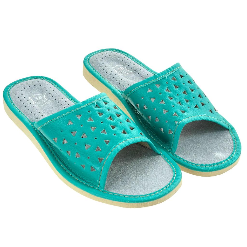 Green women's house slippers Women's slippers with leather insole 38