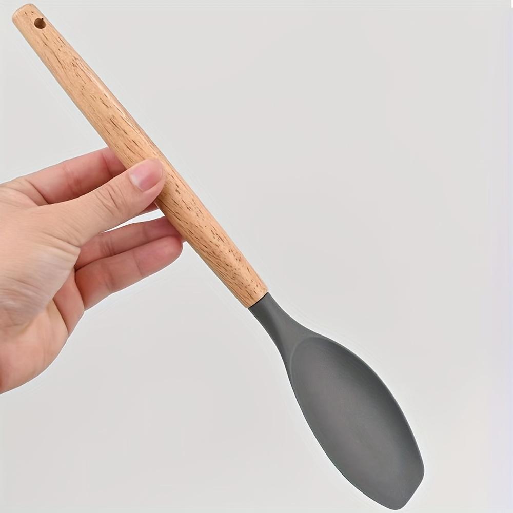 2-Piece Silicone Spatula and Spoon Utensil Set with Wooden Handles, Nonstick Kitchen Tools for Cooking and Rice Preparation